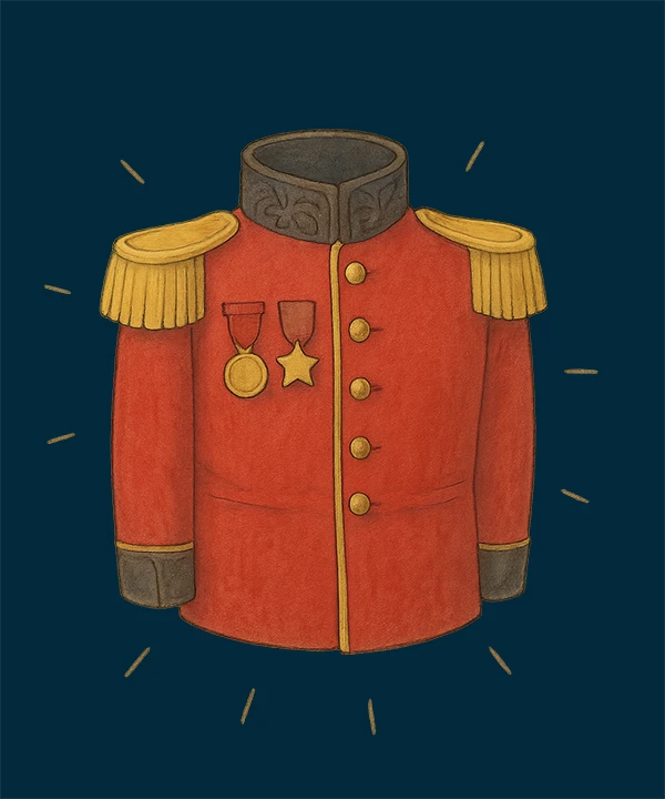 Illustration showing a red military uniform, representing the 'Choose a Style' step for Wag Wag Art pet portraits.
